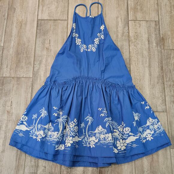 Free People‎ Deserted Island Mini Dress Women L Blue Open Back Boho Summer Beach - Picture 3 of 13